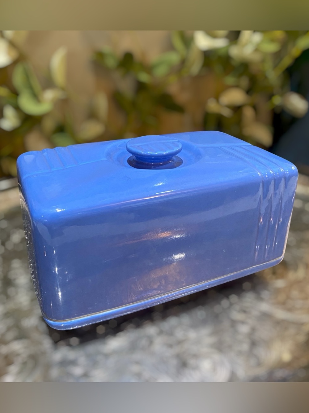 Vintage Hall Westinghouse Butter Dish Holds 1 Pound Blue Covered Art Deco